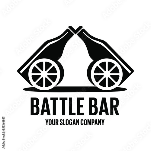 Beer bottle concept design logo. Beer battle, beer cannons. Craft bar.