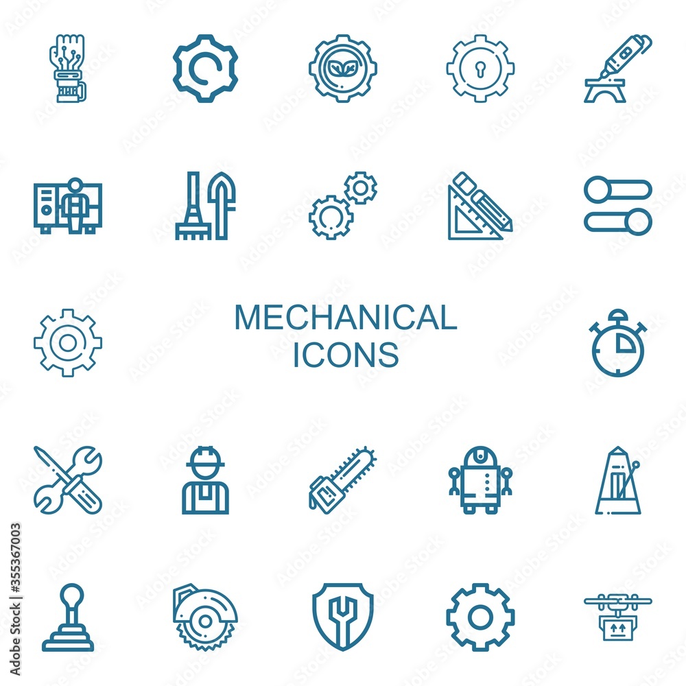 Editable 22 mechanical icons for web and mobile
