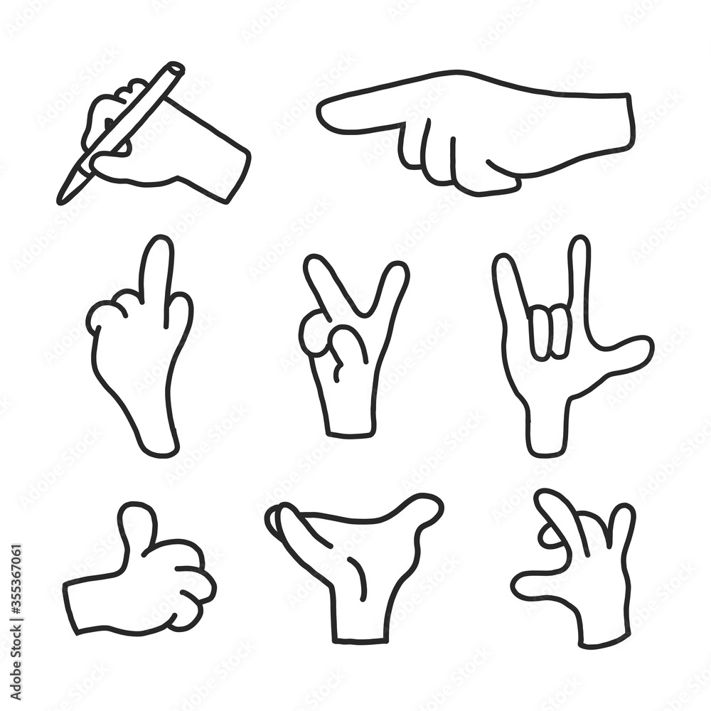creative sign or signal show manually finger stock. hand gesture icons on a white background handdrawn style. Vector illustration. for websites, apps, and ad pointers creative sign or signal show manually finger stock. hand gesture icons on a white background handdrawn style. Vector illustration. for websites, apps, and ad pointers