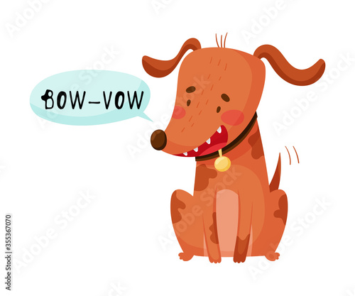 Dog Sitting with Open Mouth Making Bow-wow Sound Isolated on White Background Vector Illustration