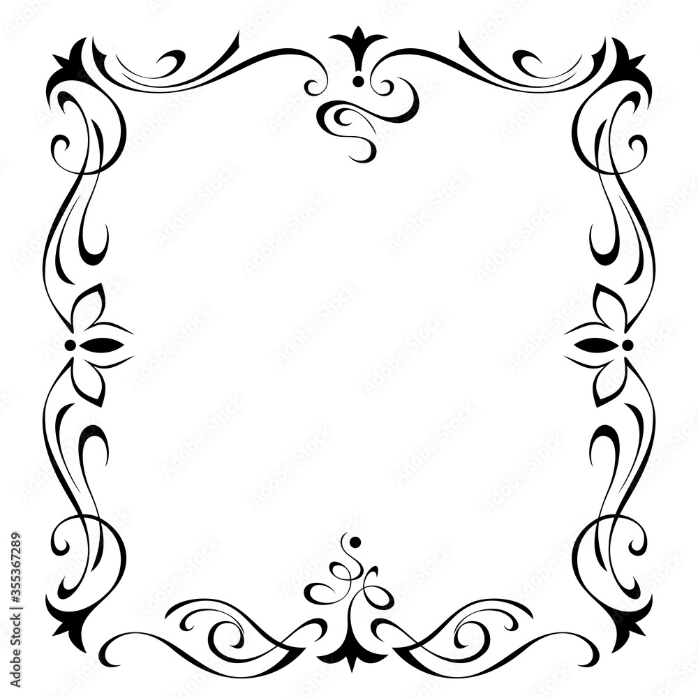 frame 43. decorative rectangular frame with vignettes and abstract elements in black lines on a white background frame 43. decorative rectangular frame with vignettes and abstract elements in black lines on a white background
