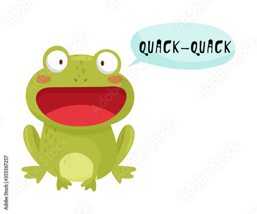 Green Frog with Open Mouth Making Quack Sound Isolated on White Background Vector Illustration