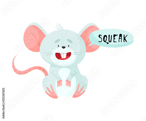 Little Mouse with Open Mouth Making Squeak Sound Isolated on White Background Vector Illustration