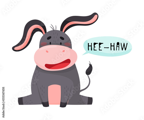 Donkey with Open Mouth Making Hee-haw Sound Isolated on White Background Vector Illustration