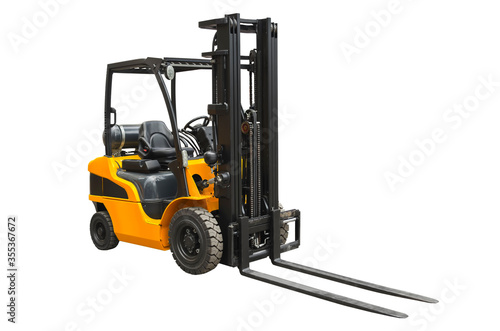 Powerful electric forklift isolated on a white background