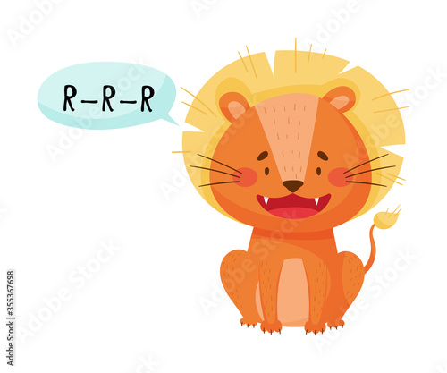 Lion with Open Mouth Making Roar Sound Isolated on White Background Vector Illustration
