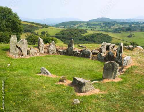 Canvastavla Neolithic court cairn and burial chamber on a hillside at Ballymacdermot, County