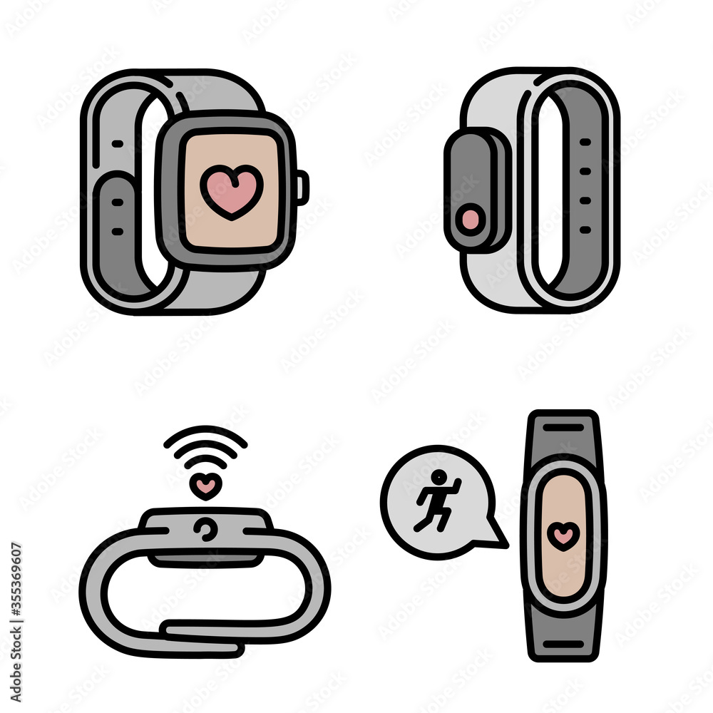Fitness tracker icons set. Outline set of fitness tracker vector icons for web design isolated on white background Fitness tracker icons set. Outline set of fitness tracker vector icons for web design isolated on white background
