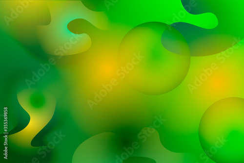 Abstract background in green, with figures of balls and bubbles. Vector fluid. yellow and green combination of abstract compositions.