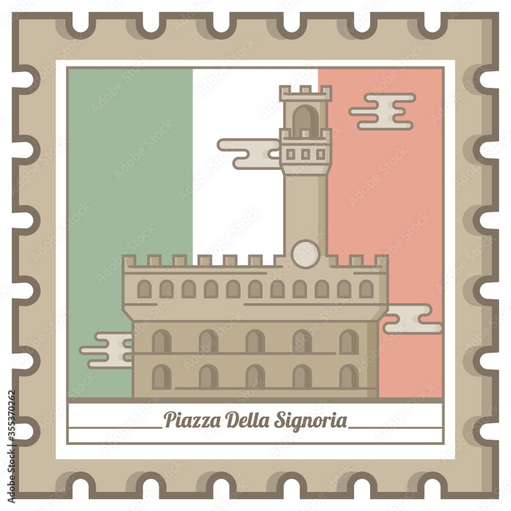Fototapeta premium piazza della signoria postal stamp