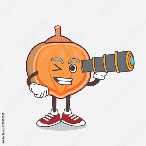Quararibea Cordata cartoon mascot character using a monocular
