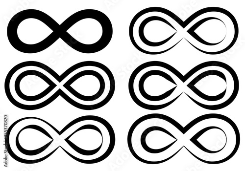 Símbolo negro de infinito sobre fondo blanco.