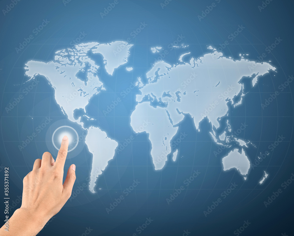 hand pushing a button on a touch map screen interface hand pushing a button on a touch map screen interface