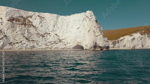 Drone Shoot of White cliffs at Jurassic Coast in South of England, uk Dorset