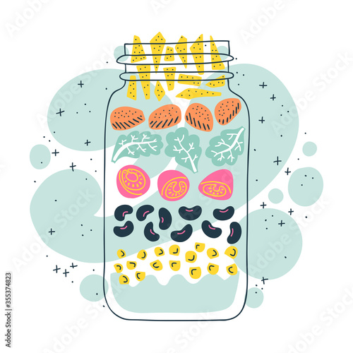 Salads in jars. Chicken taco salad, isolated