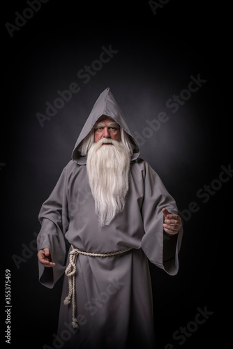 Quadro em tela Portrait of a manly and brutal, majestic, old man, sorcerer, wizard with gray ha