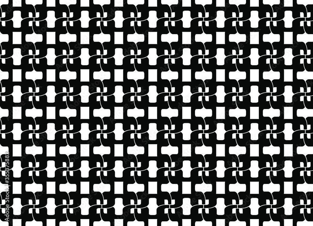 Decorative knotted black squares connecting in a repeating pattern on a white background, vector illustration Decorative knotted black squares connecting in a repeating pattern on a white background, vector illustration
