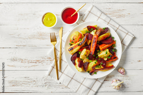 grilled veggies on a white plate, top view