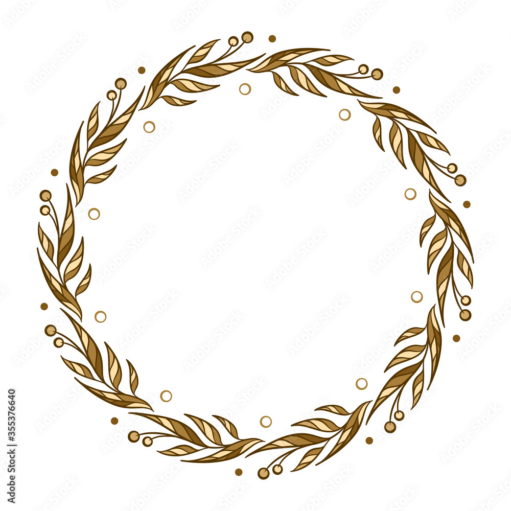Vector round floral frame on a white background. Isolated botanical elements wreath. Vector round floral frame on a white background. Isolated botanical elements wreath.