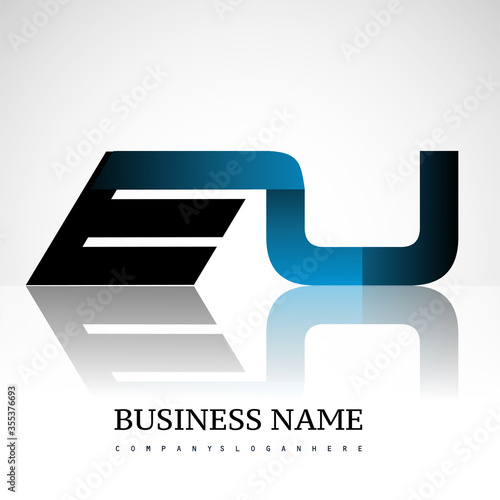 Initial letter EU uppercase modern and simple logo linked blue and black colored, isolated in white background. Vector design for company identity.