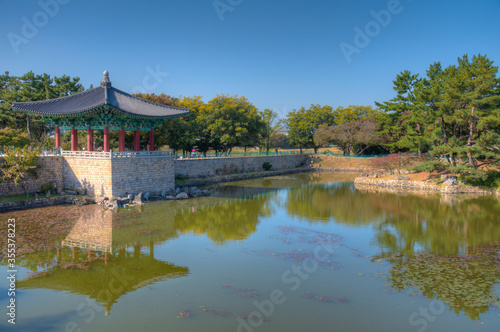 Former royal palace at Anapji pond in Gyeongju, Republic of Korea photo