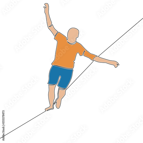 Flat line art man balancing on a rope concept