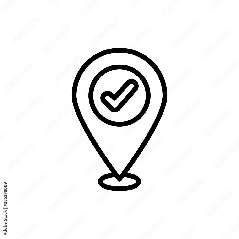 Location, pointer pin with check mark outline icons. Vector illustration. Editable stroke. Isolated icon suitable for web, infographics, interface and apps. Location, pointer pin with check mark outline icons. Vector illustration. Editable stroke. Isolated icon suitable for web, infographics, interface and apps.