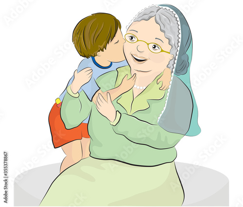 Vector illustration of a grandmother and her little grandson
