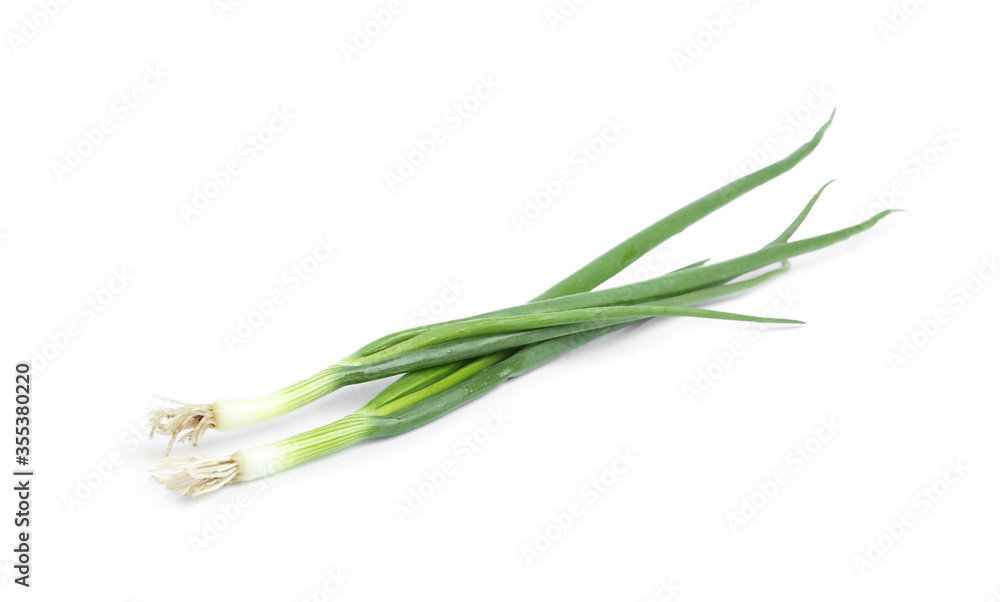 Fresh green spring onions isolated on white Fresh green spring onions isolated on white