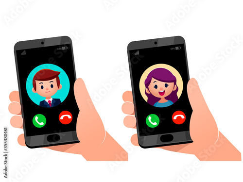 Vector illustration of incoming call on smartphone screen, video calling, concept 