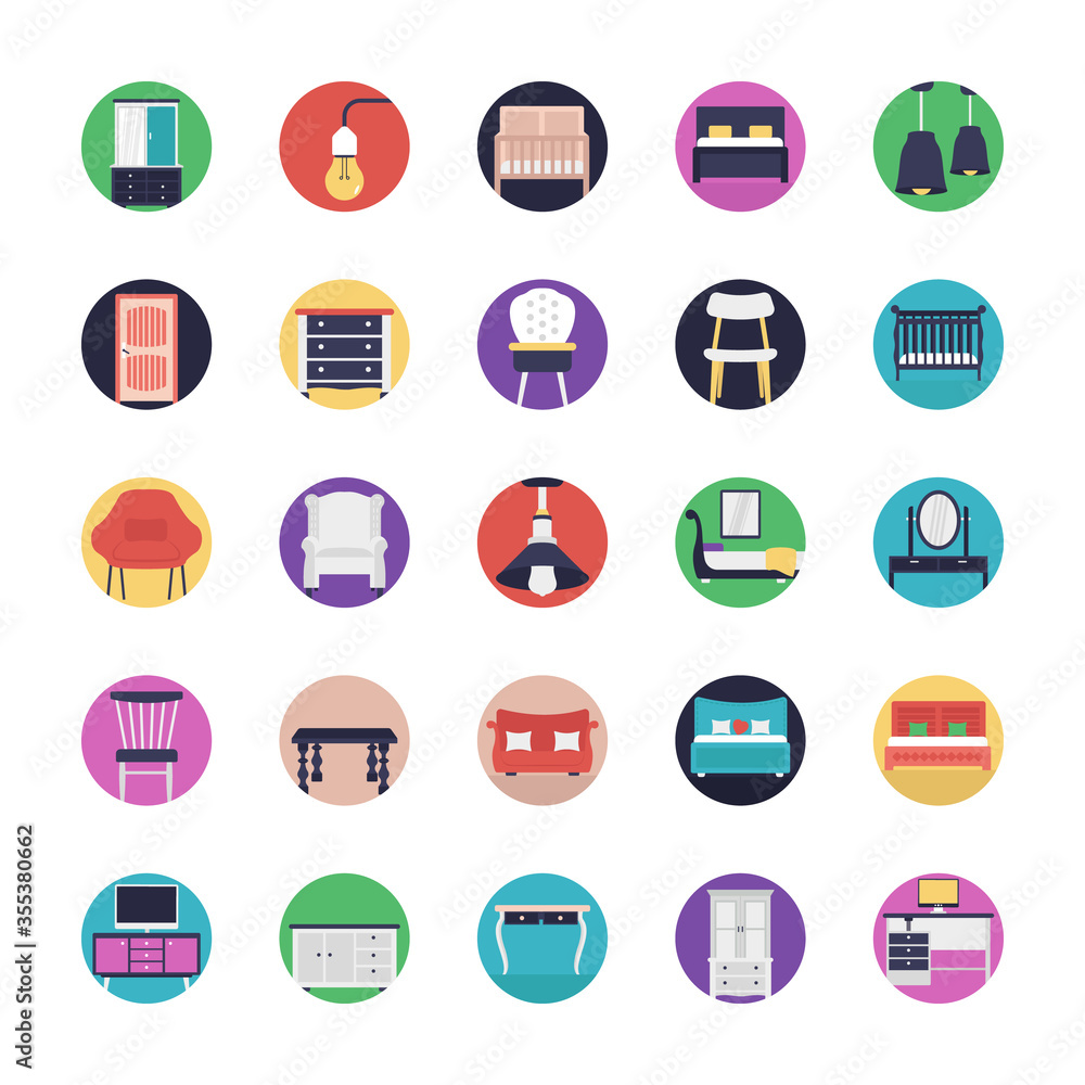 Set of Furniture Flat Vector Icons Set of Furniture Flat Vector Icons