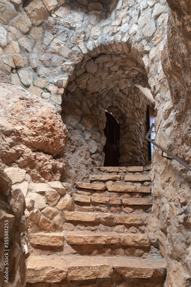 Steps leading outward from the main hall in the Lavra Netofa Convent in the vicinity of the village of Hararit in northern Israel