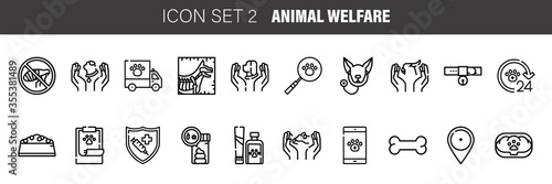 Pet  Animal Welfare outline icons set - Black symbol on white background. Pet  Animal Welfare Simple Illustration Symbol - lined simplicity Sign. Flat