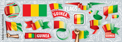 Vector set of the national flag of Guinea in various creative designs