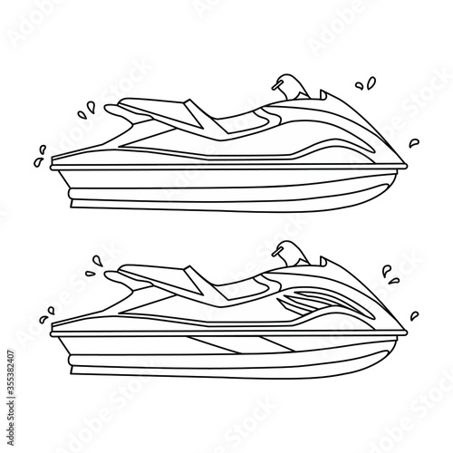 Set of Jet Ski . Outline vector. Coloring book.