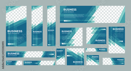set of business web banners of standard size with a place for photos. Vertical, horizontal and square template. vector illustration