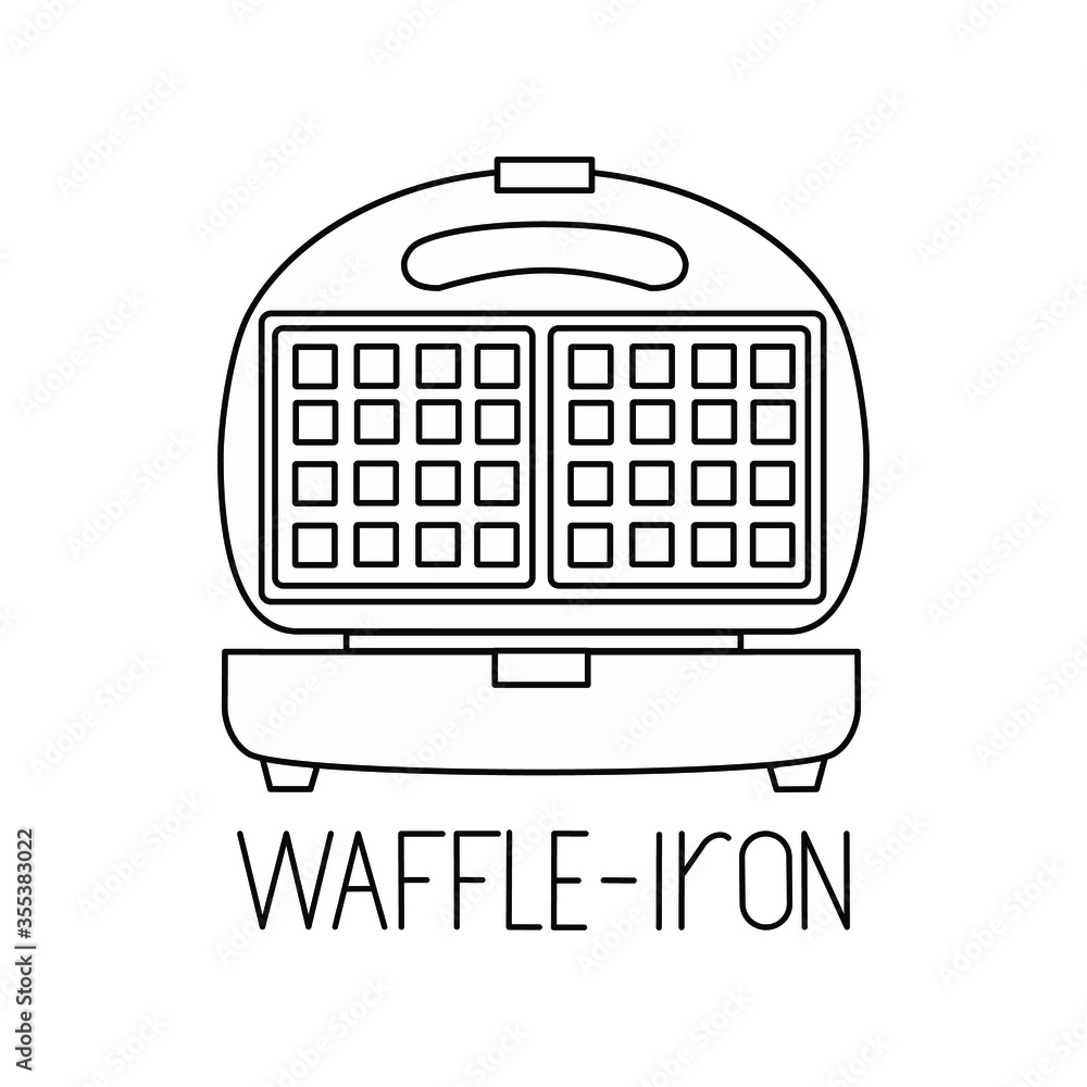 Waffle iron contour icon isolated on a white background. Household kitchen appliance. Vector illustration. Waffle iron contour icon isolated on a white background. Household kitchen appliance. Vector illustration.