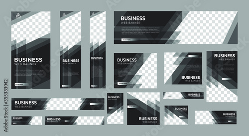 set of business web banners of standard size with a place for photos. Vertical, horizontal and square template. vector illustration