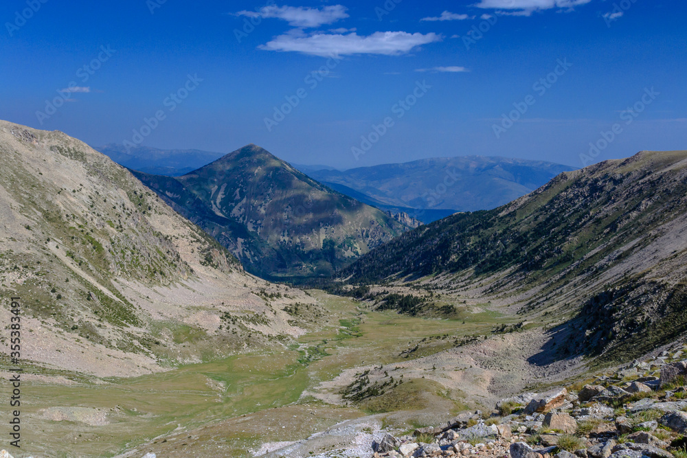 High mountain landscape (Pyrenees Mountains, Ulldeter, Valley of Coma de Bacivers)