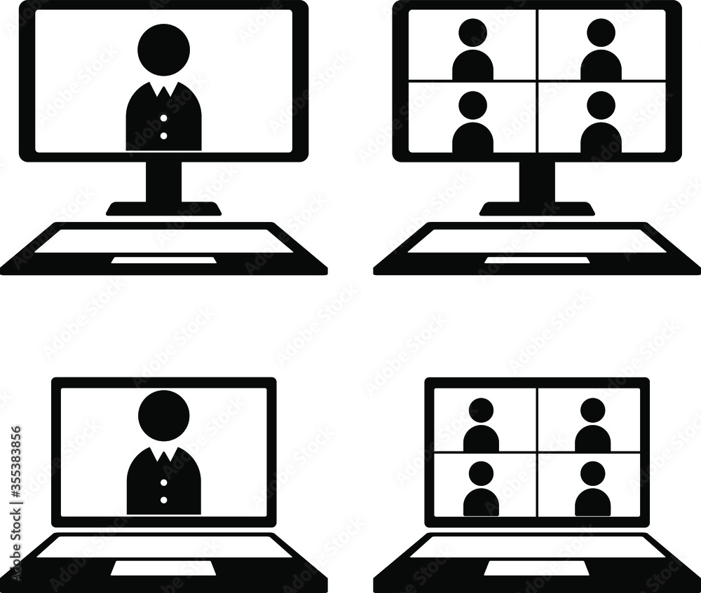 Web会議とオンライン面接のパソコン画面のアイコンセット ベクター イラスト Stock Vector Adobe Stock Web会議とオンライン面接のパソコン画面のアイコンセット ベクター イラスト Stock Vector Adobe Stock