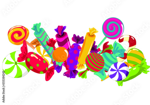 Many colorful sweets on white background. Vector illustration eps10