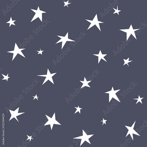 Seamless pattern with hand-drawn stars. Black and white background. Minimalistic style