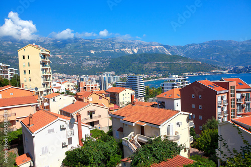 infrastructure of coastal city, Panoramic view of Budva city in Montenegro 