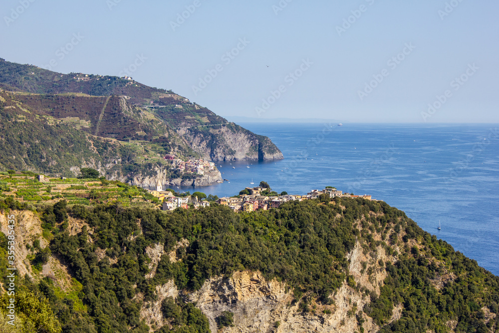 View of Corniglia and Manarola Villages, Cinque Terre