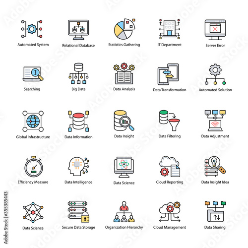 Bundle of Data Science Flat Vector Icons