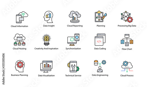Data Science Colored Vector Icons Set