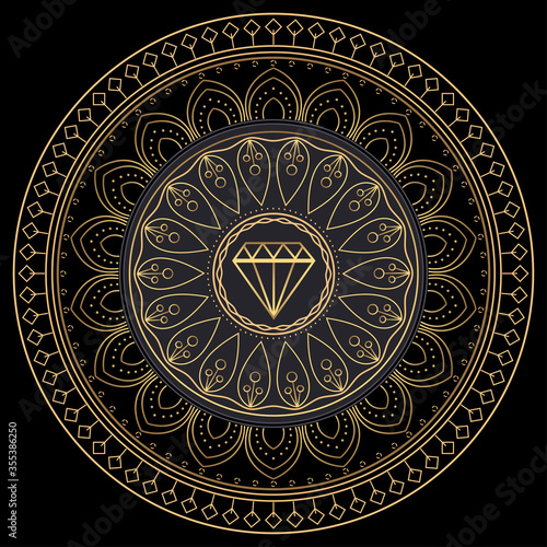 Vintage decorative elements. luxury ornamental mandala. floral business cards, diamond, oriental pattern, Islam, Arabic, Indian, Turkish, Pakistan, Chinese, ottoman motifs on black background . vector