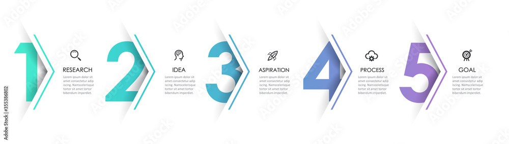Vector Infographic arrow design with 5 options or steps. Infographics for business concept. Can be used for presentations banner, workflow layout, process diagram, flow chart, info graph