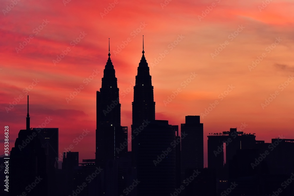 Beautiful sunset over Kuala Lumpur cityscape