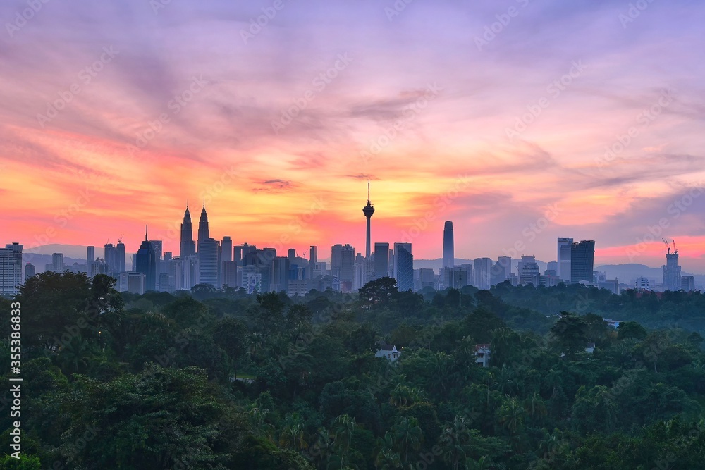 Beautiful sunset over Kuala Lumpur cityscape